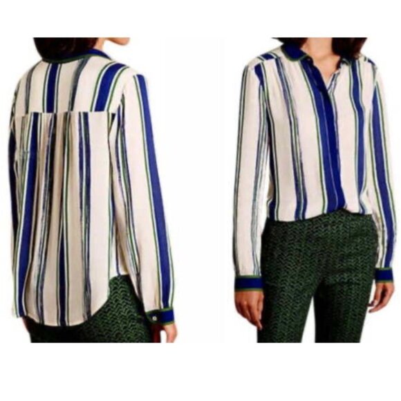 Anthropologie Maeve Button Up Women Peter Pan Collar Stripe Blouse Size 8 - Picture 1 of 9